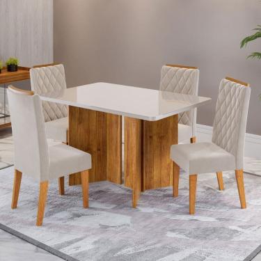 Imagem de Mesa de Jantar 4 Lugares Linden com Vidro Marrom/Off White/Pastel - Viero Móveis