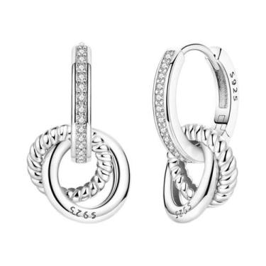 Imagem de Brincos De Argola Femininos Em Prata Esterlina 925 Com Estrela, Coraçã