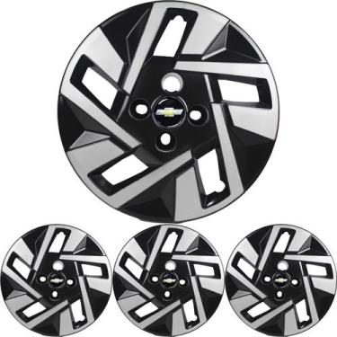 Imagem de 4 Calota Agile Aro 15 Black Piano Prata Metálico + Emblema - Prime