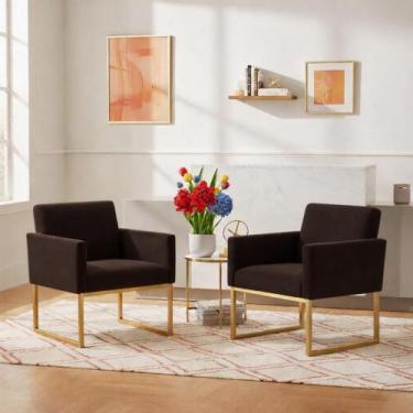 Imagem de Kit 2 Poltronas Reforçada Recepção Base Metálico Dourado - Móveis Mafe