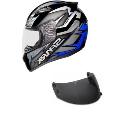 Imagem de Capacete Ebf New Spark Spot Preto e Azul Mais Viseira Fumê Cor:;Tamanho:61;Gênero:Mascu...