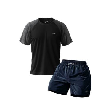 Imagem de Conjunto Camiseta Dry Masculina Raglan E Short Mauricinho Academia Verão Praia Básico-M...