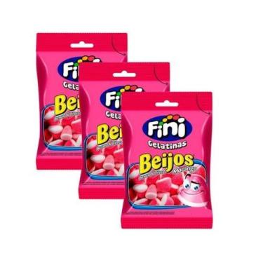Imagem de Kit 3 Bala de Gelatina Fini Beijos Sabor Morango e Nata 80g