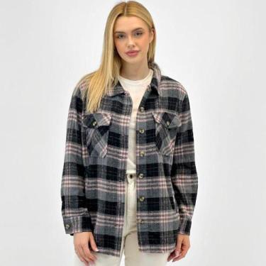 Imagem de Camisa Mormaii Xadrez Oversized em Flanela Feminina, GG, Cinza, Preto