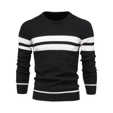 Imagem de Suéter Masculino Slim Fit De Manga Longa Com Gola O E Patchwork, Quent