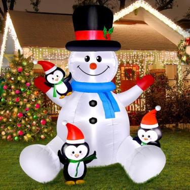 Imagem de Boneco de Neve Inflável Mukum 187 cm com Pinguins e LED