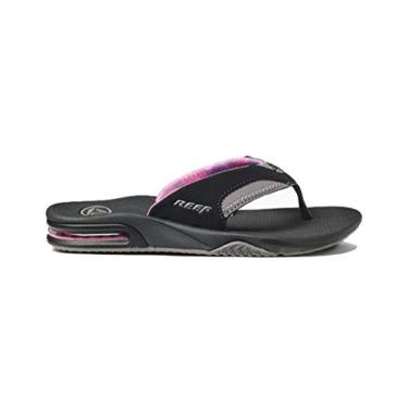 Imagem de REEF Fanning Chinelo feminino abridor de garrafas, suporte de arco, sola durável, adequado para água, Preto/cinza, 34