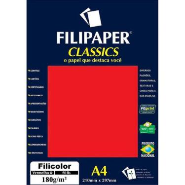 Imagem de Filipaper Filicolor Papel Vermelho 180g/m² A4 - 50 Folhas - FP03414