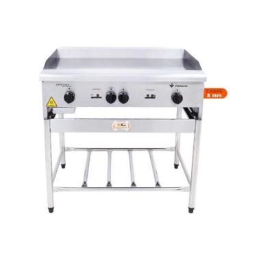 Imagem de Chapa Americana Profissional 90cm a Gás 8mm Lisa Inox com Pé CGP90 - V