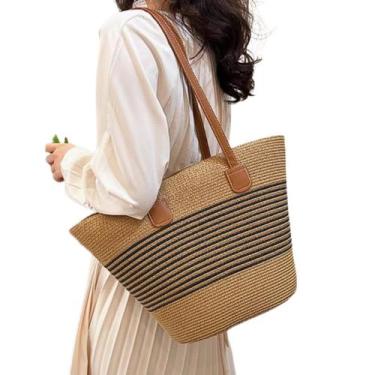 Imagem de Bolsa Feminina Praia Palha Listrada Grande Com Ziper Grande - - anjo d