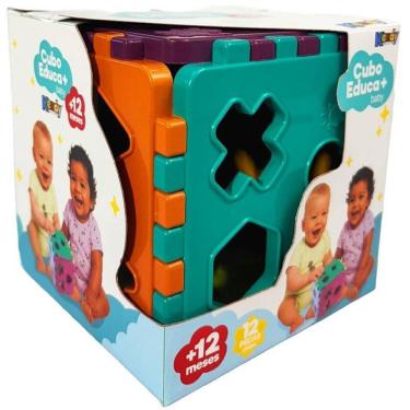 Imagem de Brinquedo Educativo Cubo Baby Educa Mais com Blocos Geométricos de Polipropileno Kendy Brinquedos
