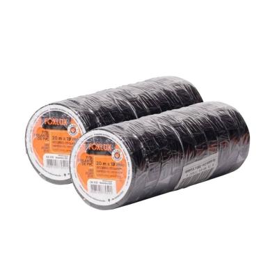 Imagem de Kit 20 Fita Isolante PVC Antichamas 20mx19mm Preta com Alta Aderência Foxlux