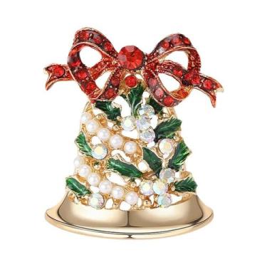 Imagem de Broche De Sino Esmaltado Unissex Feminino De Natal Com Strass E Bengal