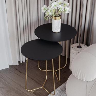 Imagem de Conjunto Mesa Lateral de Canto Trude 55cm x 45cm x 45cm Preto - Previl