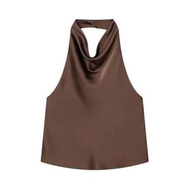 Imagem de Camisola Feminina De Cetim Com Decote Halter E Costas Nuas, Top De Ver