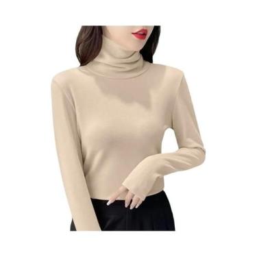 Imagem de Camiseta Térmica Feminina De Inverno Com Gola Alta E Manga Longa Em Ve