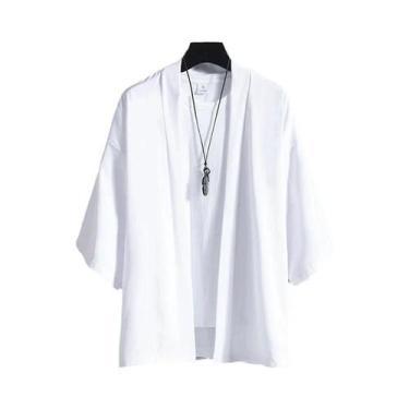 Imagem de Quimono Masculino Preto Leve Tradicional Japonês Haori Yukata Jaqueta 