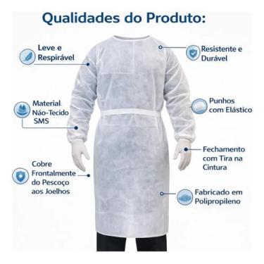 Imagem de Avental Tnt Descartável Manga Longa Tnt Com 10 Unidades Sky