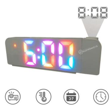 Imagem de Despertador de Projeção LED Relógio Digital Função Termômetro Calendár
