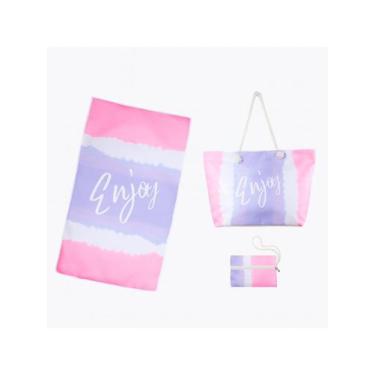 Imagem de Kit Praia Completo Bolsa + Necessaire + Manta Estampa Enjoy - Compra R