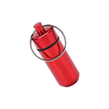 Imagem de Frasco de remédio impermeável, tubo de pílula de viagem Material grosso de liga de alumínio de grau alimentício para parques aquáticos de mountain bike(Vermelho grande)