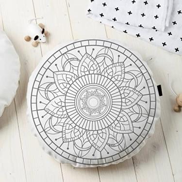 Imagem de Almofada Redonda Estampada Mandala 45x45cm Durga Cinza