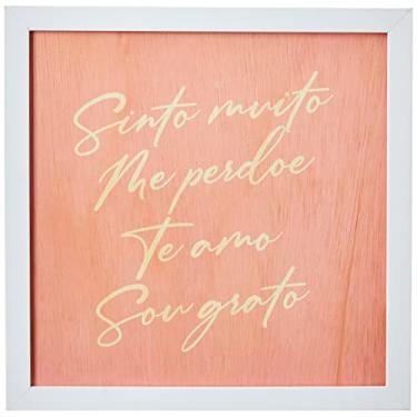 Imagem de Arte Maníacos Quadro decorativo com moldura caixa branca em Madeira - Ho'oponopono Manuscrito Rosa Letra Branca - 30x30cm