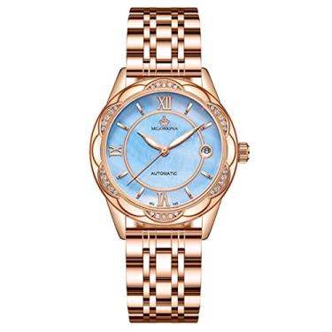 Imagem de Relógio feminino de cerâmica, relógio automático com mostrador de madrepérola de aço inoxidável para mulheres e meninas, azul
