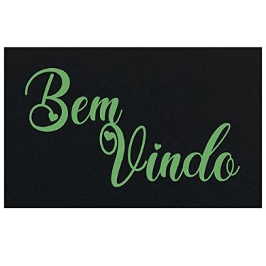 Imagem de Tapete Capacho Preto Bem Vindo Verde - Antiderrapante