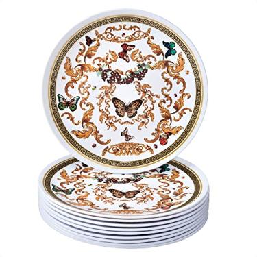 Imagem de Pratos brancos e dourados de jardim de manteiga | Pratos de salada de plástico premium | Versi | 22,86 cm | 10 peças