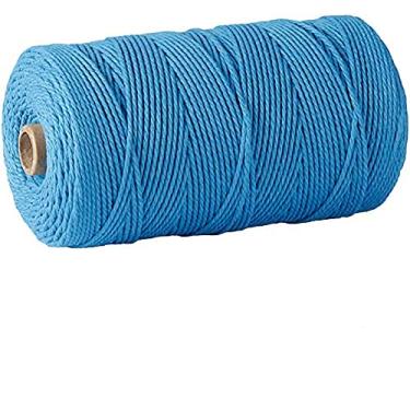 Imagem de Cordão de macramê, 3 mm x 300 m (cerca de 200 m) corda macia não manchada 100% algodão natural para pendurar plantas artesanais (azul pavão)