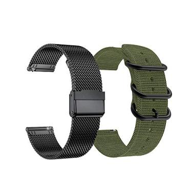 Imagem de Yeejok Pulseiras inteligentes de 22 mm compatíveis com Fossil Gen 5 Carlyle / Feminina Gen 5 Julianna, Pulseira de relógio de metal de malha preta e pulseira de nylon de malha fina verde oliva