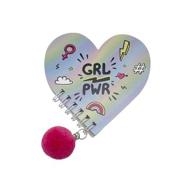 Imagem de Caderneta Le Capa Flexível Girl Power Formato Coração com Pompom 30 Folhas