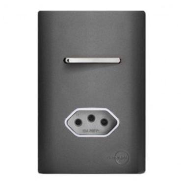 Imagem de Cj Interruptor Paralelo + Tomada 10A Com Suporte 4X2 - Dicompel Novara Preto Grafite Cromado - Dnv1600/20Pgcr