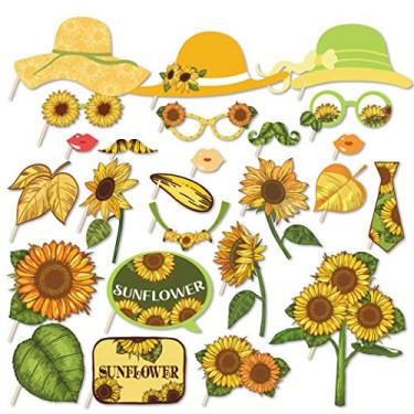 Imagem de Kristin Paradise — 25 peças de acessórios para cabine de foto de girassol com bastão, adereços de selfie com tema de girassol, suprimentos de festa de aniversário, decorações de cenário fotográfico