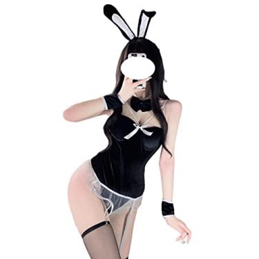 Imagem de SINMIUANIME Women Bunny Costume Bunny Anime Cosplay Lingerie One Piece Bodysuit With Sexy Socks (1156Black)