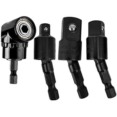 Imagem de Conjunto de adaptadores de soquetes de broca elétrica de 4 peças, adaptador de soquete de chave de impacto com haste hexagonal rotativa de 360° (1/4" 3/8" 1/2") + acessório de broca de extensão de chave de fenda de 105 graus de ângulo reto