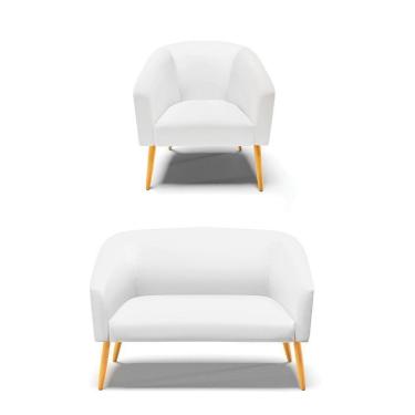 Imagem de Kit 1 Namoradeira E 1 Poltrona Pés Palito Castanho Branco