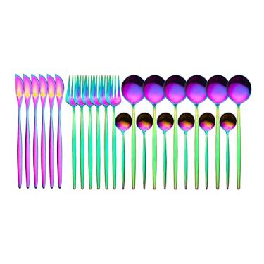 Imagem de Tingpai Conjunto de talheres de aço inoxidável 24 peças Conjunto de talheres de cozinha Faca Garfo Colher Talheres Talheres m sta Talheres
