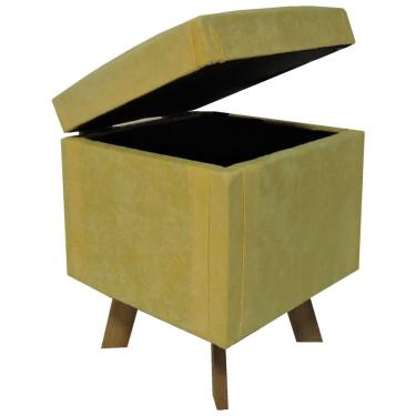 Imagem de Puff Bau Retro Quadrado Suede Amarelo
