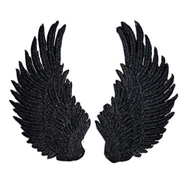 Imagem de Umama Patch 1 par de asas de anjo pretas bordado com ferro sobre aplique de anjo asas cupido desenhos animados crianças patch artesanato reparo decorativo roupas jeans camiseta chapéu mochilas