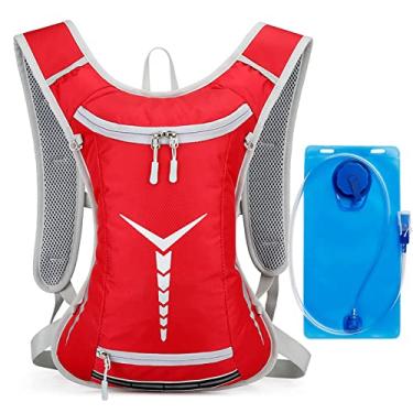 Imagem de Mochila de hidratação de ciclismo mochila refletiva esportiva com bexiga de água portátil ao ar livre mochila impermeável para corrida caminhada escalada, vermelha, 40 * 30 * 8 cm
