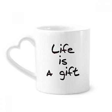 Imagem de Life Is a Gift Caneca com frases inspiradoras Caneca de café cerâmica copo de coração de vidro