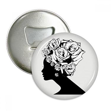 Imagem de Abridor de garrafa de geladeira com ímã de geladeira e flor preta e branca