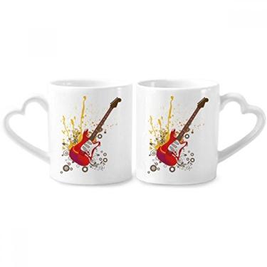 Imagem de Conjunto de canecas de porcelana para casais, guitarra elétrica, jazz, música, cultura e música, coração
