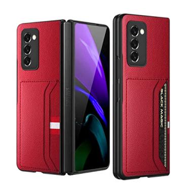 Imagem de Com suporte para cartão, bolsa de couro para Samsung Galaxy Z Fold 3 4 Fold4 Fold2 Fold3 5G Fold 2 Capa protetora anti-riscos, vermelha, PARA Galaxy Z Fold 3