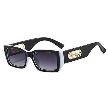 Imagem de Óculos de sol vintage cor doce quadrado perna de leopardo para mulheres óculos de sol gradiente masculino tons, preto branco cinza, sem estojo