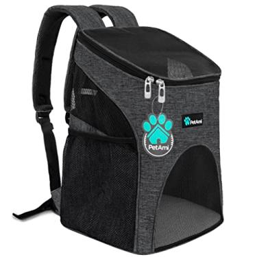 Imagem de PetAmi Mochila para cães e gatos pequenos, porta-mochilas para animais de estimação aprovada por companhias aéreas, ventilada, alça de segurança, suporte de fivela projetada para caminhadas, viagens,
