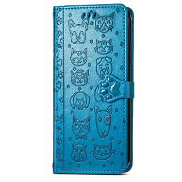 Imagem de Capa carteira de couro de animais de desenho animado bonito capa carteira com zíper para Huawei Enioy 50Z capa de telefone alça de pulso azul