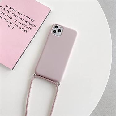Imagem de Colar tiracolo alça Cordão capa de silicone para iphone 14 13 12 Pro Max 11 Pro Max X XR XS Max 6S 7 8 plus capa, Rose, para iphone 12 ProMax